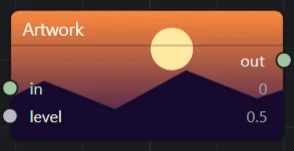 A Flyback module on the canvas, titled Artwork, with sockets out, in and level.